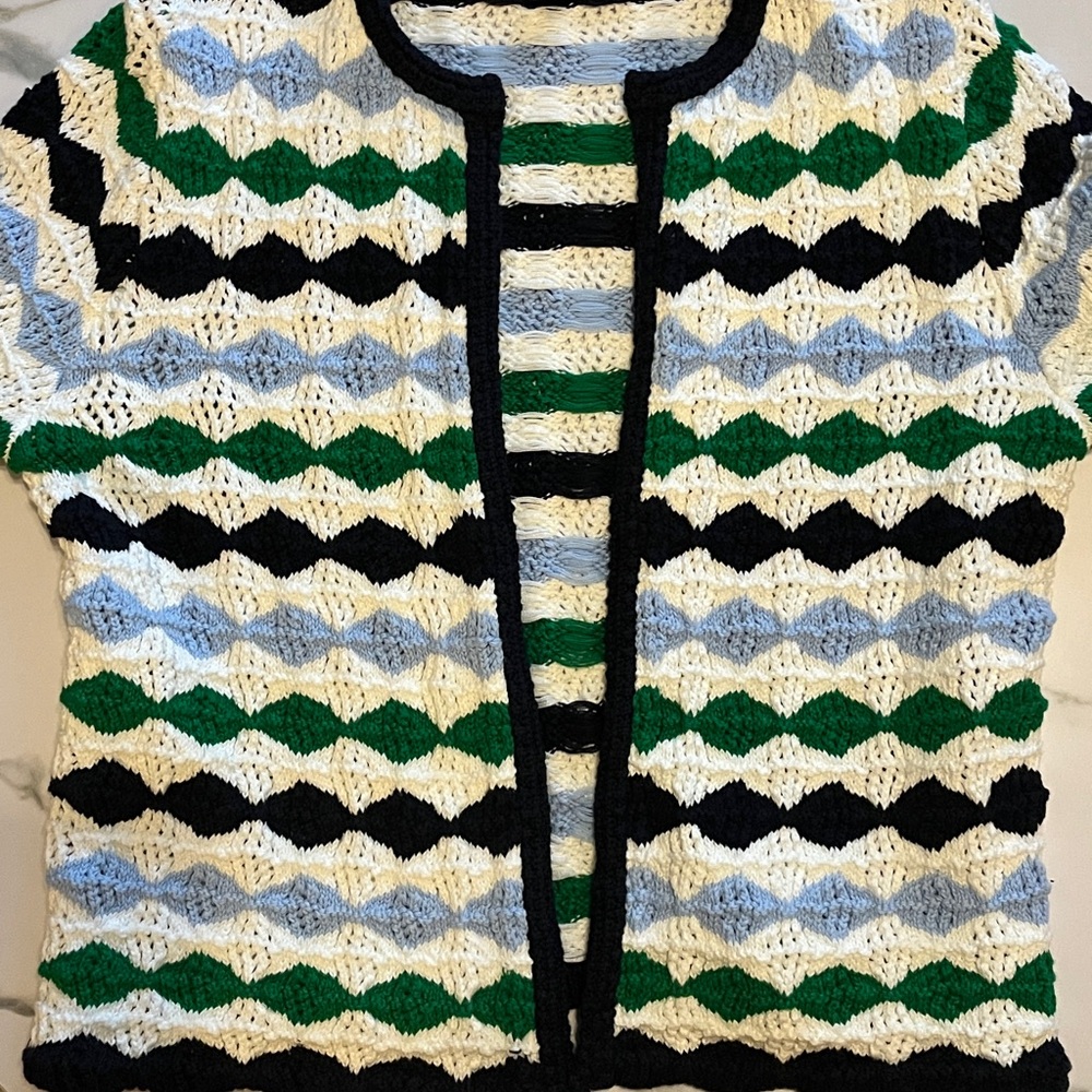 Ann Taylor Striped Knit Cardigan Sweater - Black, Green, White
